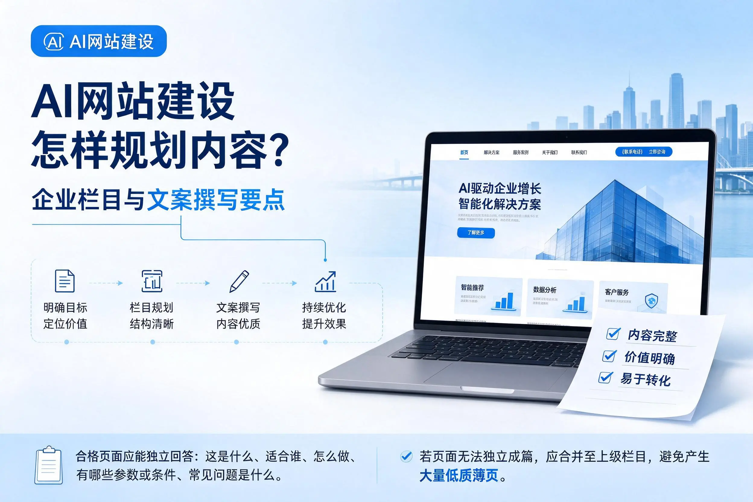 AI网站建设怎样规划内容?湘西企业栏目与文案撰写要点