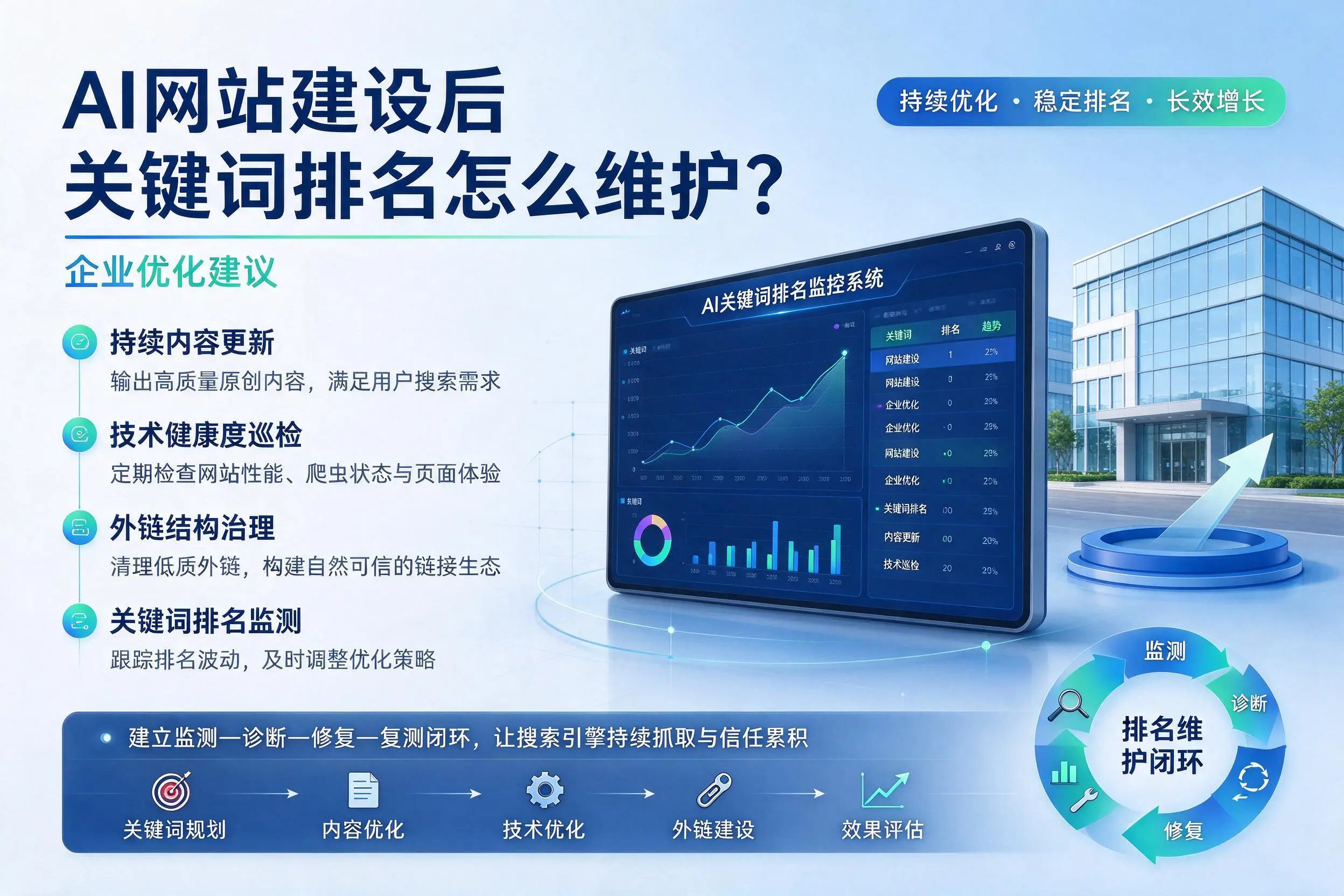 AI网站建设后关键词排名怎么维护?湘西企业优化建议