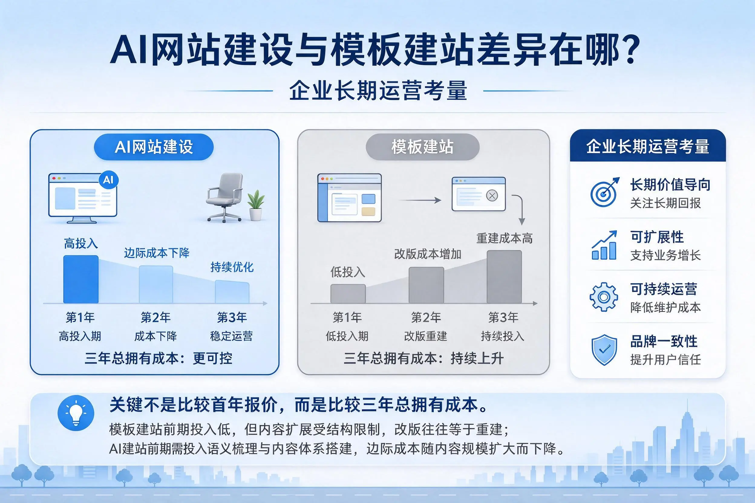 AI网站建设与模板建站差异在哪？湘西企业长期运营考量