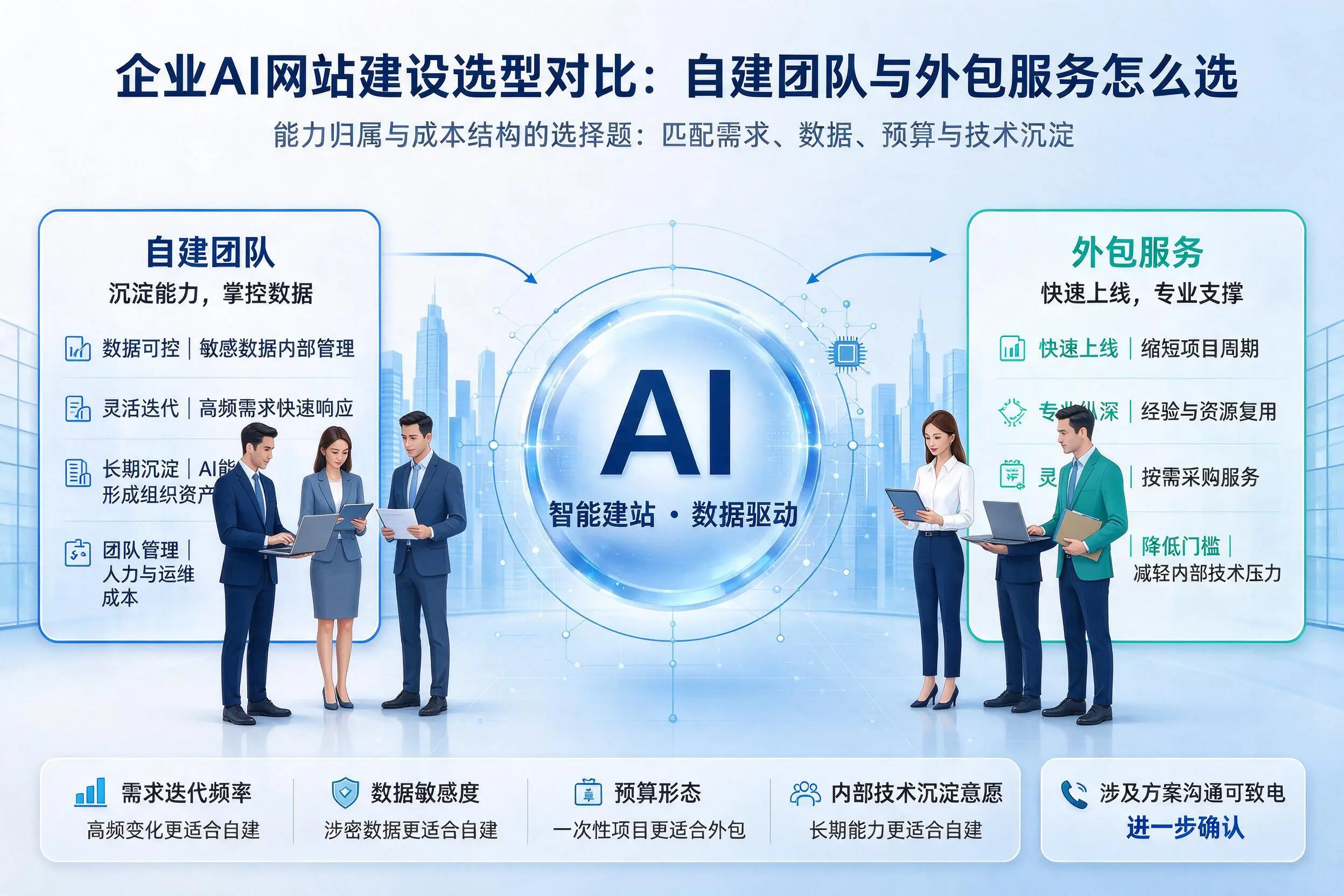 湘西企业AI网站建设选型对比:自建团队与外包服务怎么选