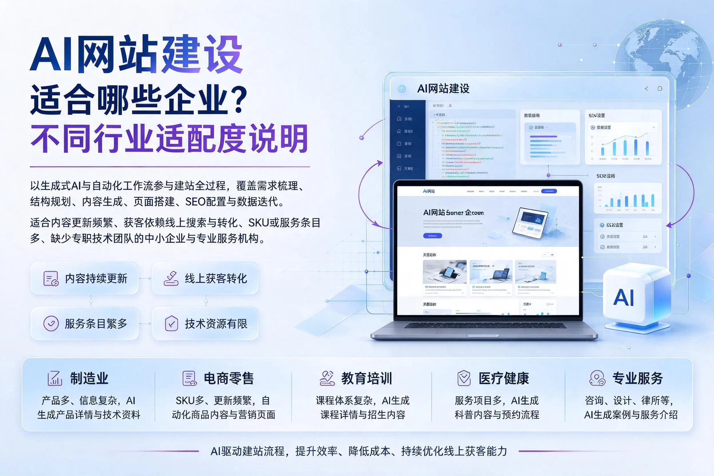 AI网站建设适合哪些企业?湘西不同行业适配度说明